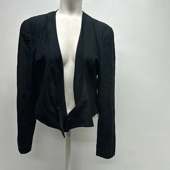 Giorgio Armani Blazer Jacket Coat Cropped Faux Wrap Buttons Black Size 44 US 10 - Picture 6 of 12